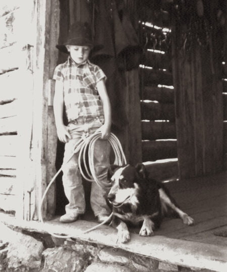 Clayton Marxer and Butch, his dog, at cow camp. © Susan Marxer 